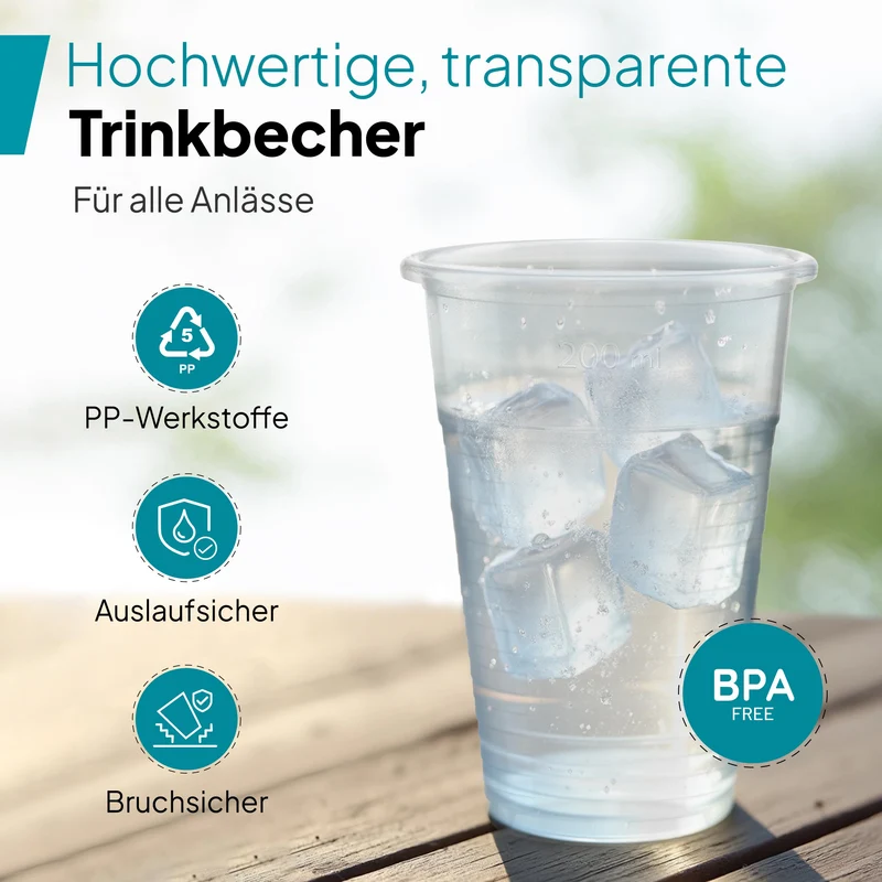 Commerline Plastikbecher 0,4 L transparent, Trinkbecher, 1000 Stück