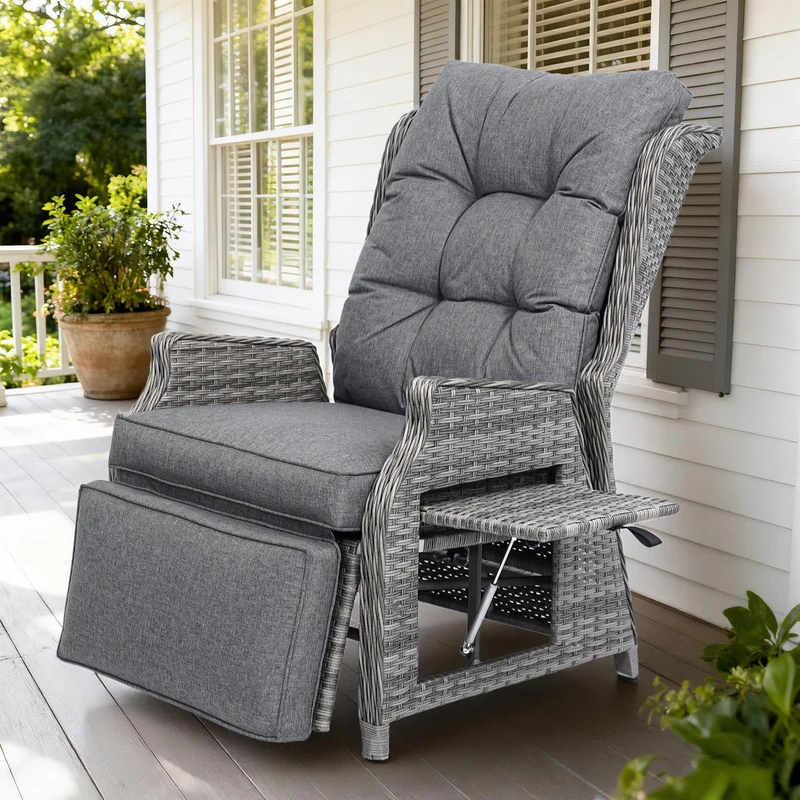COMLAX FIELD Relaxsessel aus Rattan mit Liegefunktion, Dunkelgrau