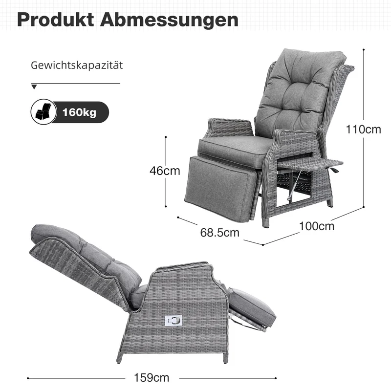 COMLAX FIELD Relaxsessel aus Rattan mit Liegefunktion, Dunkelgrau