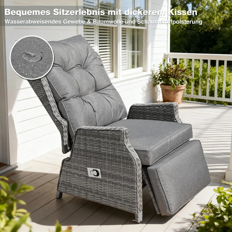 COMLAX FIELD Relaxsessel aus Rattan mit Liegefunktion, Dunkelgrau