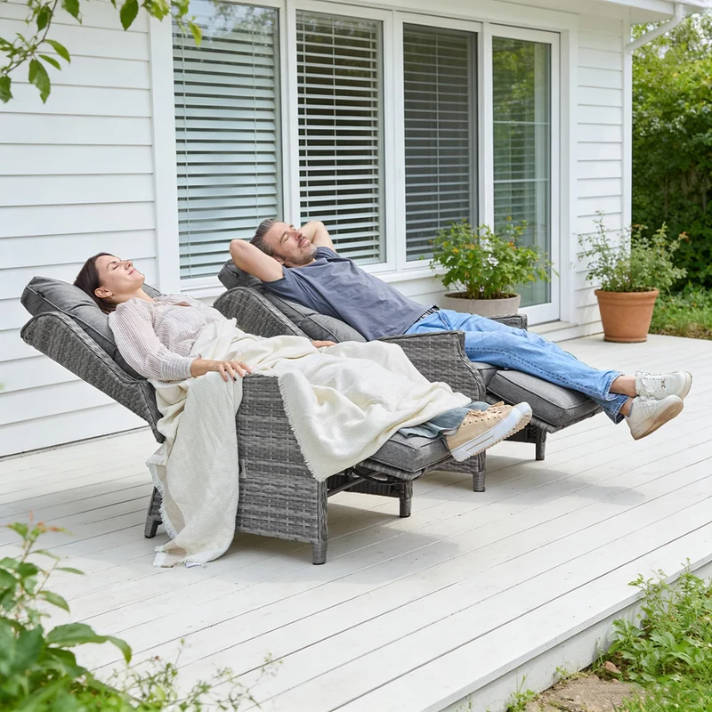 COMLAX FIELD Relaxsessel aus Rattan mit Liegefunktion, Dunkelgrau