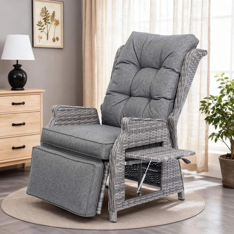 COMLAX FIELD Relaxsessel aus Rattan mit Liegefunktion, Dunkelgrau