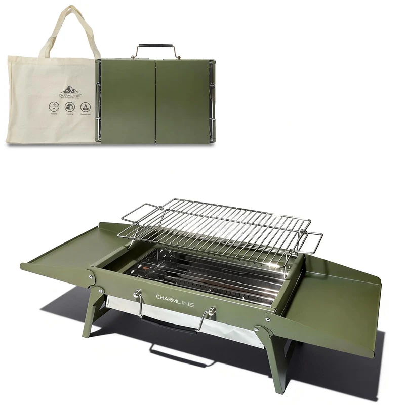 Charmline Holzkohlegrill klappbar, Campinggrill 39 x 27 cm, grün
