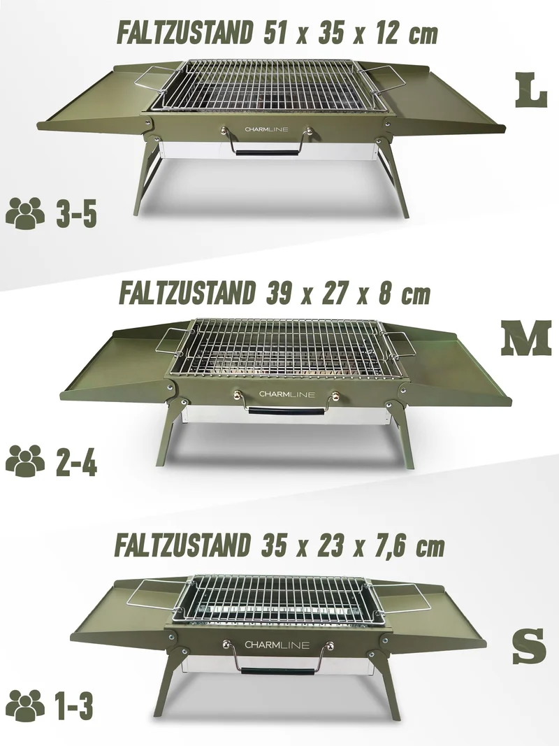 Charmline Holzkohlegrill klappbar, Campinggrill 39 x 27 cm, grün