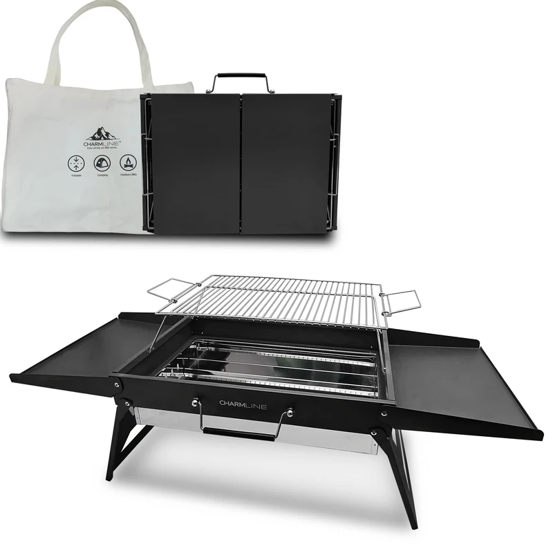 Charmline Holzkohlegrill, klappbarer BBQ-Grill, 51x35 cm, schwarz