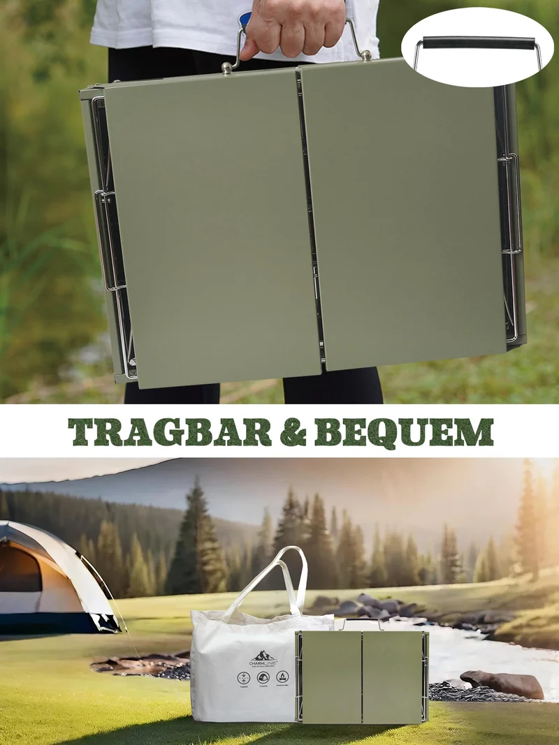 Charmline Holzkohlegrill, klappbarer Campinggrill 51 x 35 cm, Grün