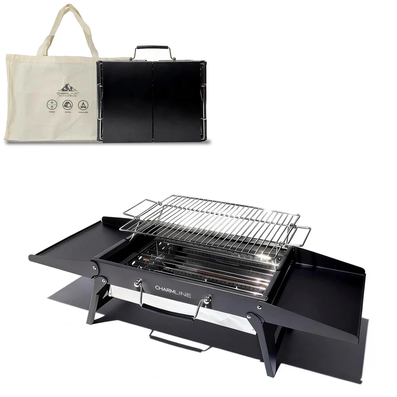 Charmline Holzkohlegrill CL-PGL, faltbarer Campinggrill, schwarz