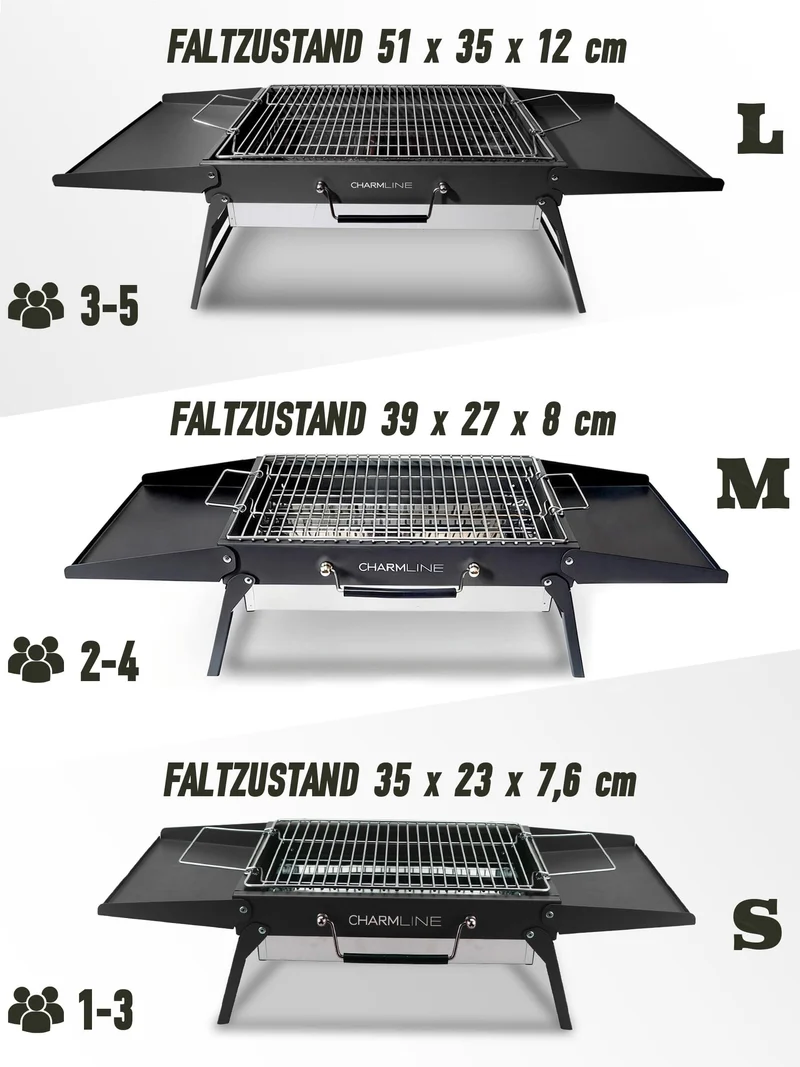 Charmline Holzkohlegrill CL-PGL, faltbarer Campinggrill, schwarz