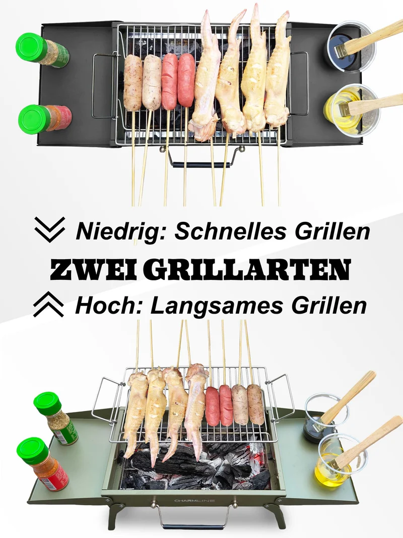 Charmline Holzkohlegrill CL-PGL, faltbarer Campinggrill, schwarz