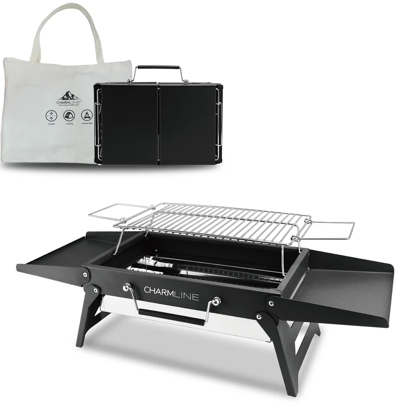 Charmline Holzkohlegrill faltbar, tragbarer Campinggrill schwarz