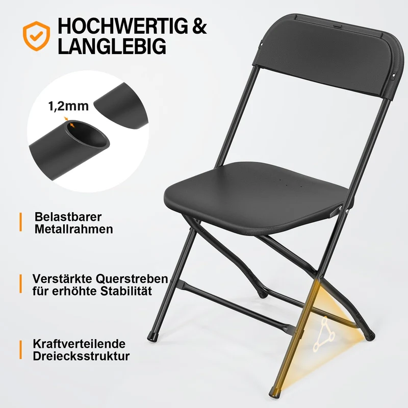Bonnlo Klappstuhl 6er Set, Gartenstuhl Metall & Kunststoff, schwarz