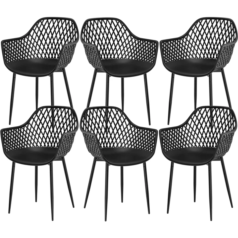 buybyroom Gartenstuhl 6er Set mit Armlehne, bis 120 kg, Schwarz