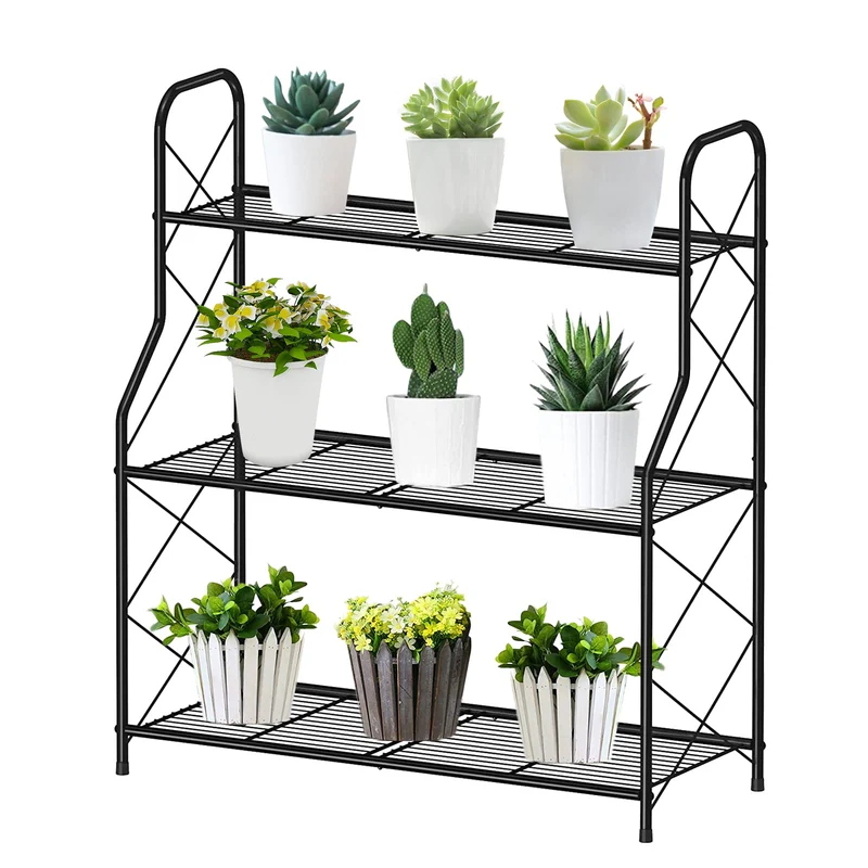 Bomclap Pflanzenständer 3-stufig, Blumenregal aus Metall, schwarz