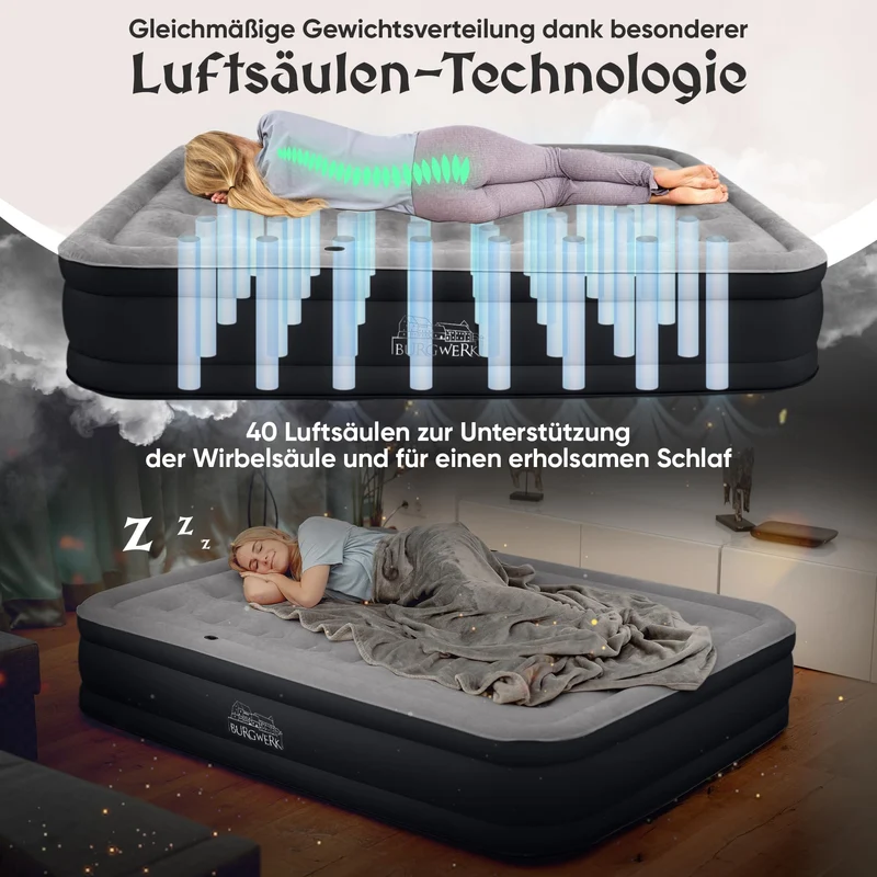 Burgwerk Luftbett selbstaufblasend 2 Personen 203x152 cm mit Pumpe
