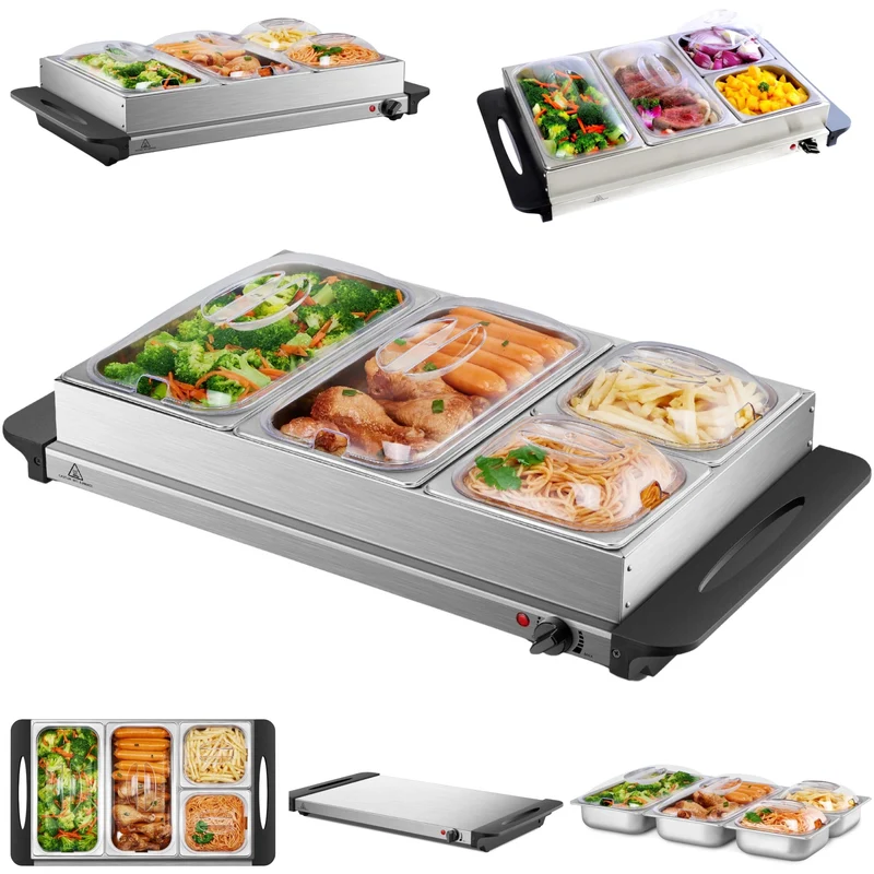 Steinborg Buffetwärmer Speisewärmer mit 4 Edelstahlbehältern 300 Watt