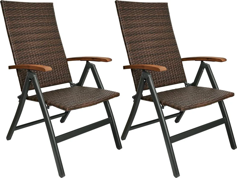 BRUBAKER Polyrattan Gartenstuhl Modena 2er-Set, klappbar, Braun Grau