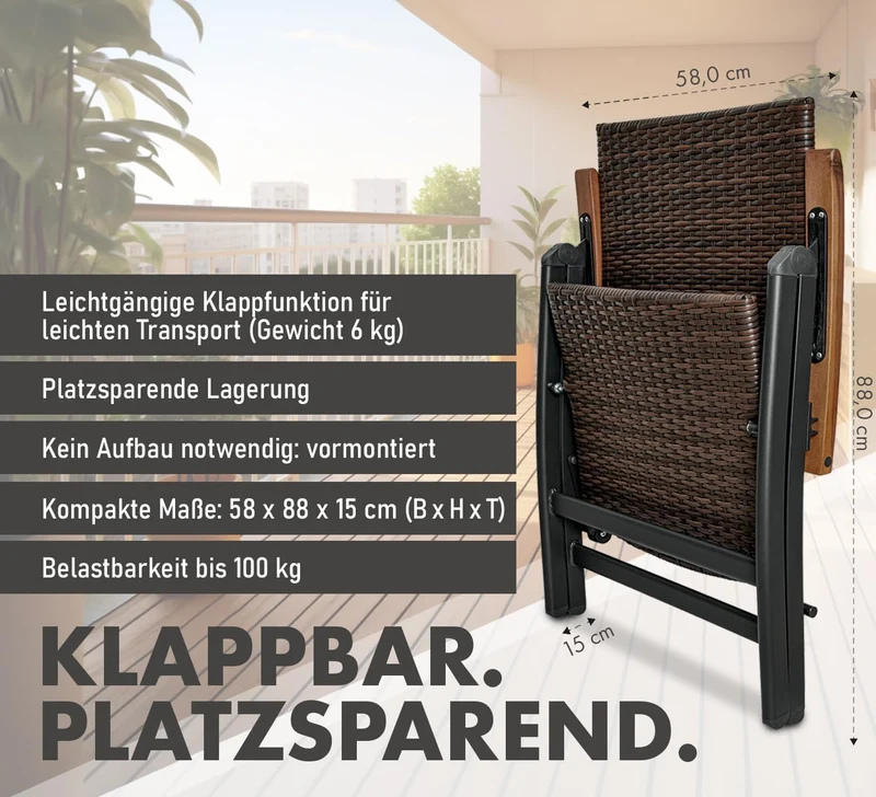 BRUBAKER Polyrattan Gartenstuhl Modena 2er-Set, klappbar, Braun Grau