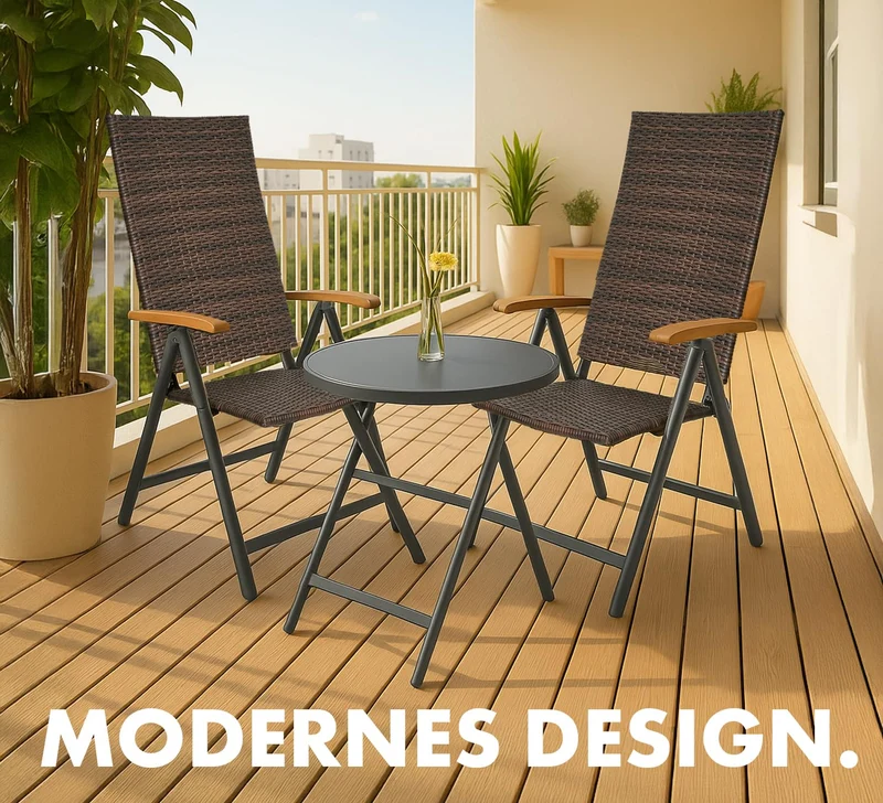 BRUBAKER Polyrattan Gartenstuhl Modena 2er-Set, klappbar, Braun Grau