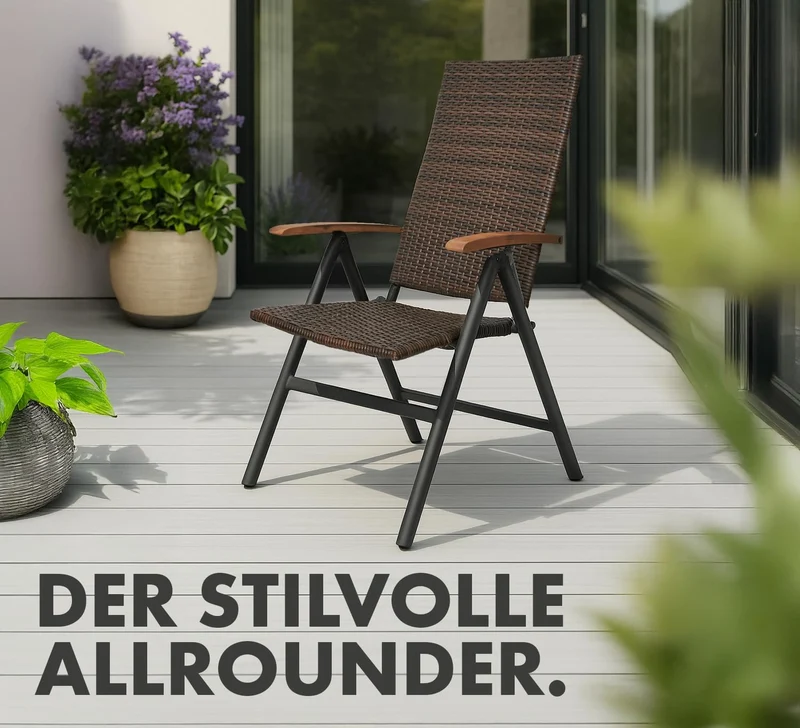 BRUBAKER Polyrattan Gartenstuhl Modena 2er-Set, klappbar, Braun Grau