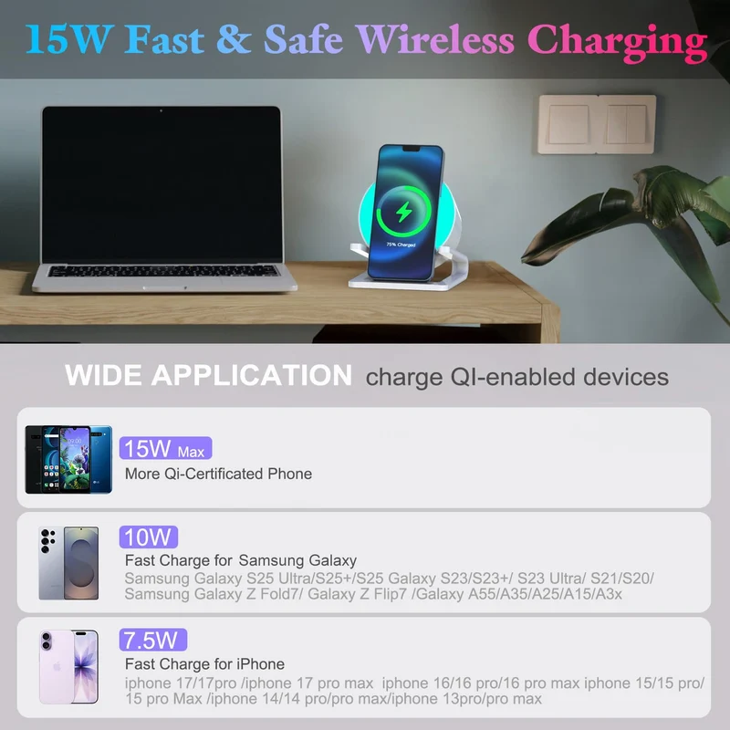 JAHAO M6064 Bluetooth Lautsprecher mit Nachtlicht & Wireless Charger