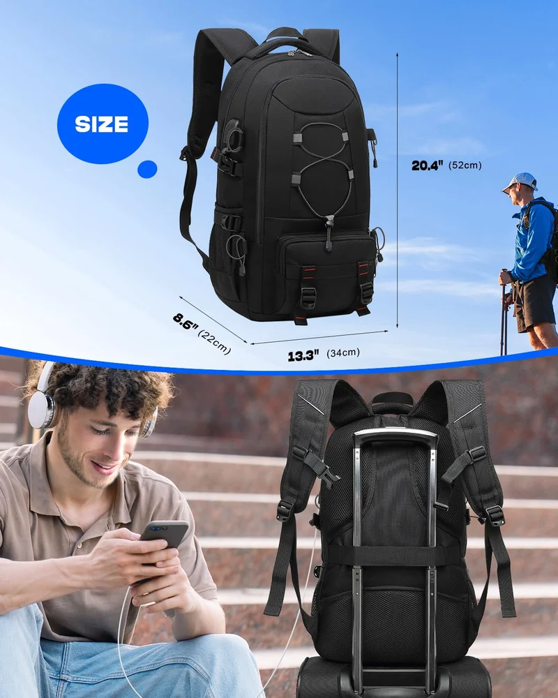 Besttravel Reiserucksack 45 L mit Laptopfach, wasserdicht, schwarz