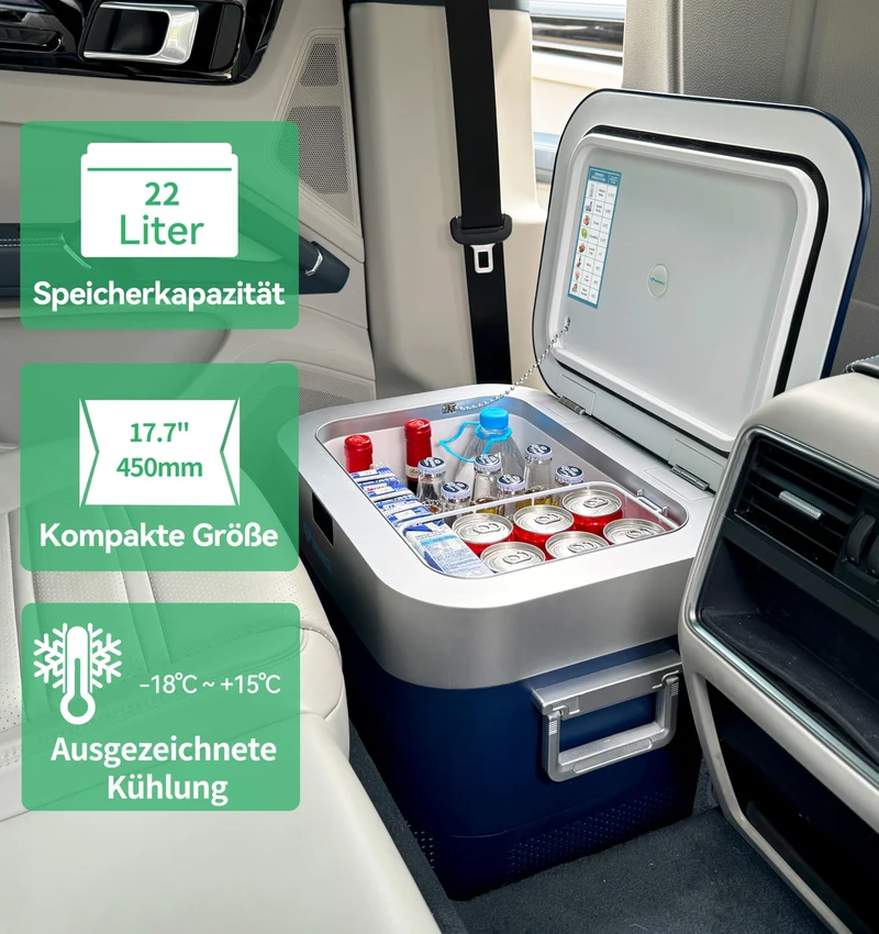 BINGI Kompressor-Kühlbox 22L HC-22P5, tragbar für 12/24V und 230V