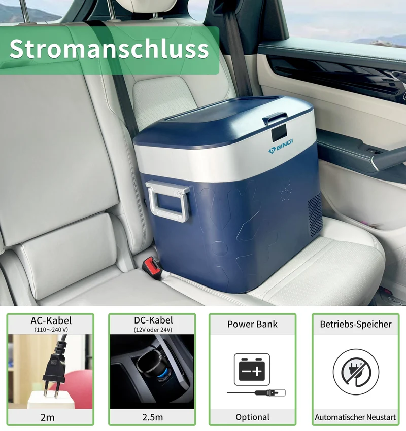BINGI Kompressor-Kühlbox 22L HC-22P5, tragbar für 12/24V und 230V