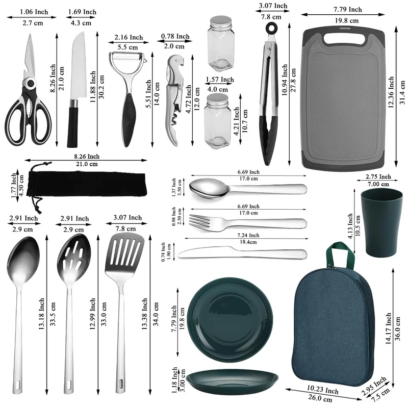 Berglander Camping-Kochutensilien-Set mit Besteck, Tellern und Tassen