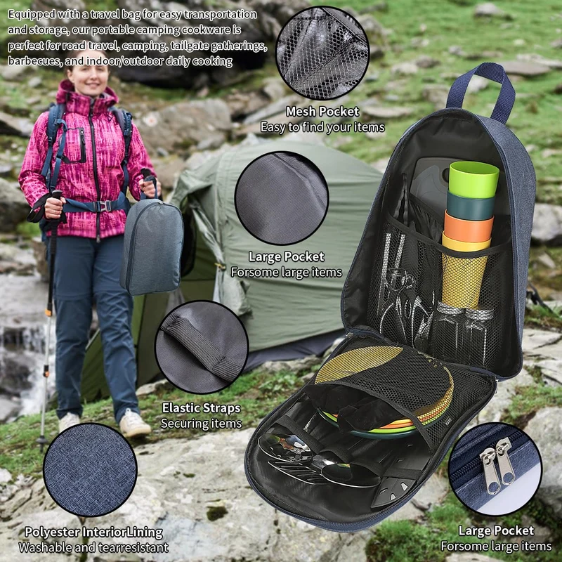 Berglander Camping-Kochutensilien-Set mit Besteck, Tellern und Tassen