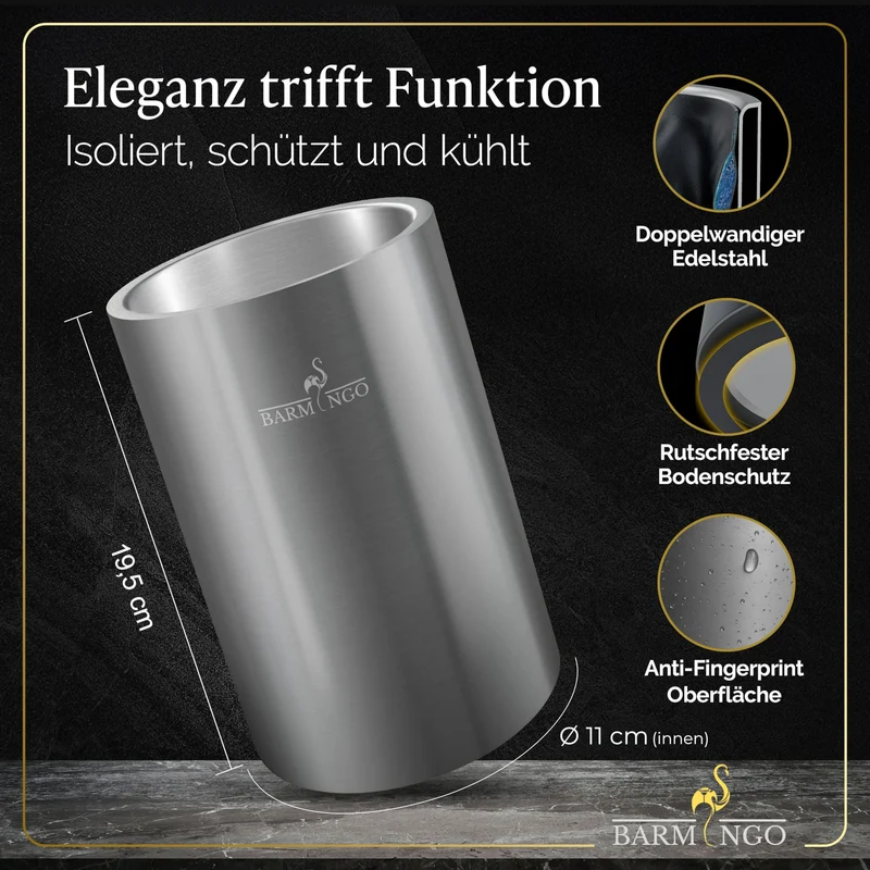 BARMINGO Weinkühler Edelstahl doppelwandig mit Kühlmanschetten