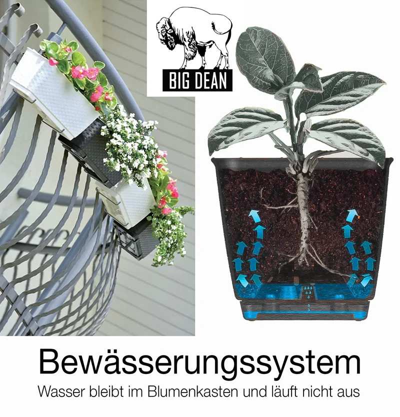 BigDean Blumenkästen Balkongeländer 4er Set Rattan-Optik Anthrazit