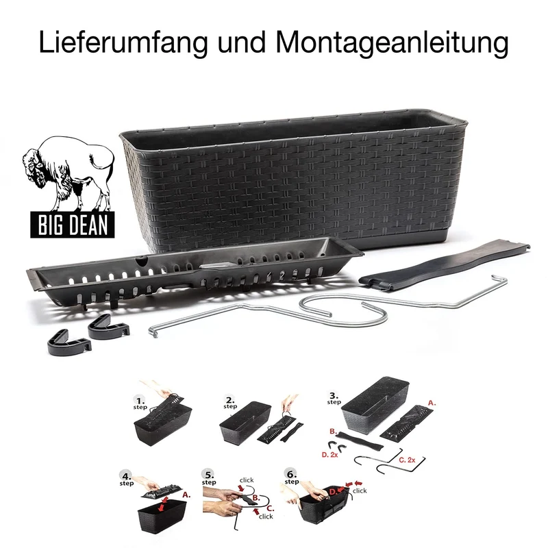 BigDean Blumenkästen Balkongeländer 4er Set Rattan-Optik Anthrazit