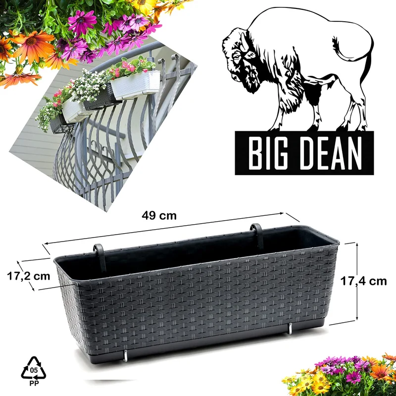 BigDean Blumenkästen Balkongeländer 4er Set Rattan-Optik Anthrazit