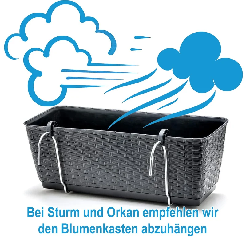 BigDean Blumenkästen 4er Set Balkon-Geländer, Rattan-Optik, Anthrazit