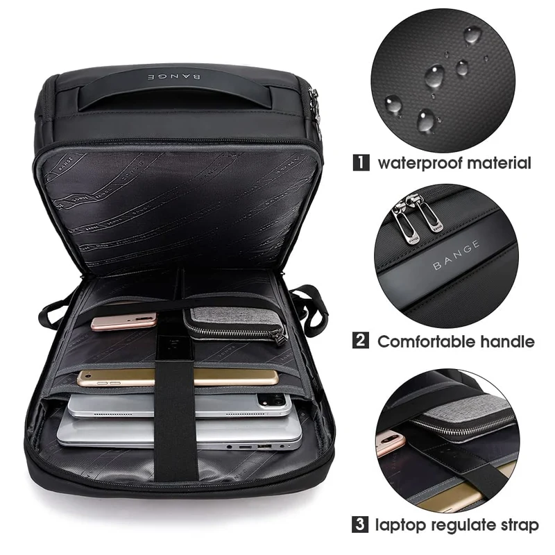 BANGE Business-Rucksack wasserdicht, 15,6-Zoll-Laptopfach, schwarz