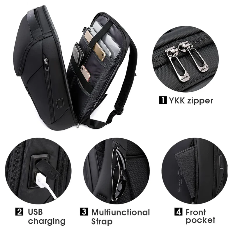 BANGE Business-Rucksack wasserdicht, 15,6-Zoll-Laptopfach, schwarz