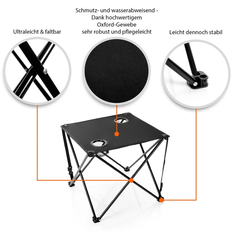 BigDean Campingset 2 Faltstühle mit Campingtisch faltbar schwarz