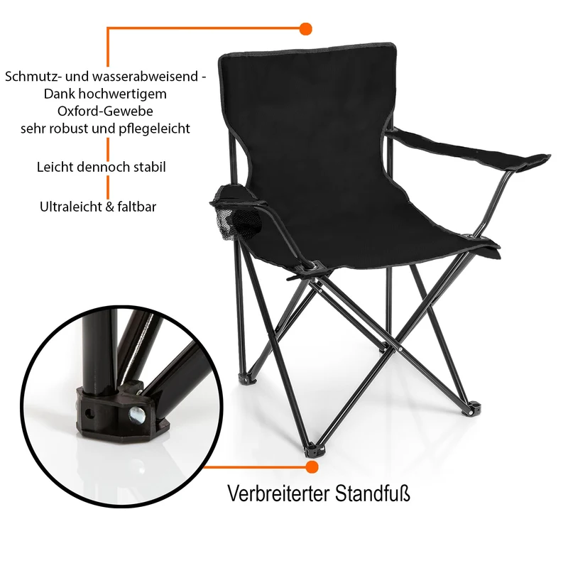 BigDean Campingset 2 Faltstühle mit Campingtisch faltbar schwarz