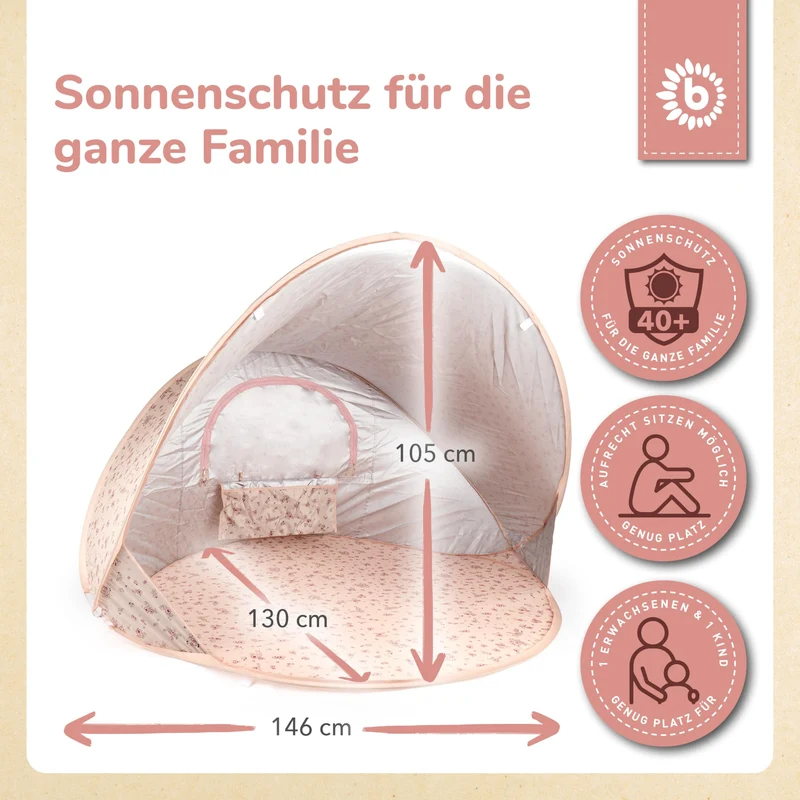 Bieco Ella Pop-up Strandmuschel Dreamy Flowers, UV-Schutz 40+