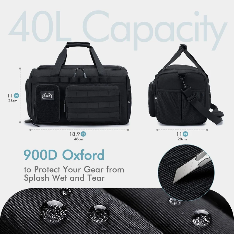 BAGZY Taktische Reisetasche 40L Sporttasche mit Rucksackfunktion