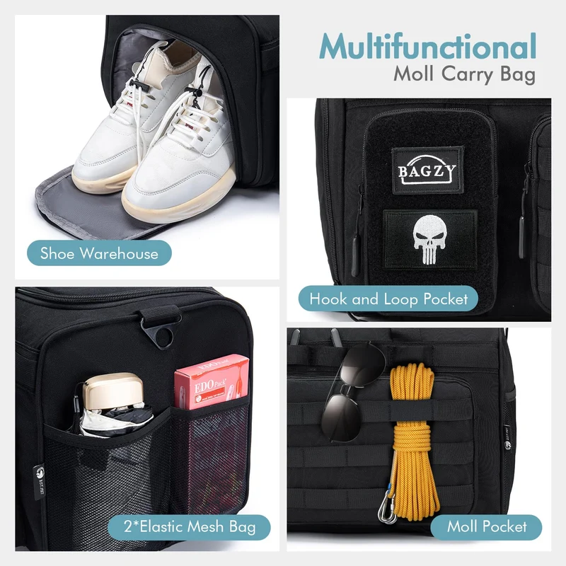 BAGZY Taktische Reisetasche 40L Sporttasche mit Rucksackfunktion