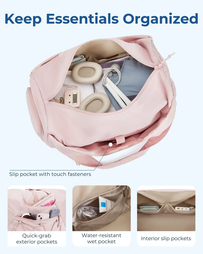 BAGSMART Sporttasche Damen, leichte Reisetasche mit Schuhfach, Rosa
