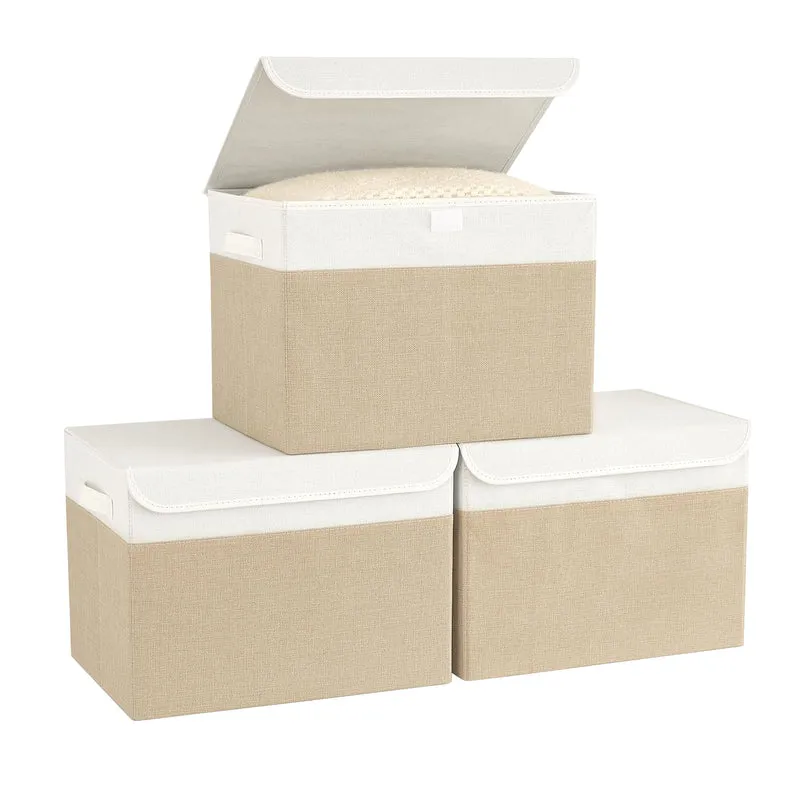 Bagnizer Aufbewahrungsbox mit Deckel, 3er Set, faltbar, Weiss & Beige