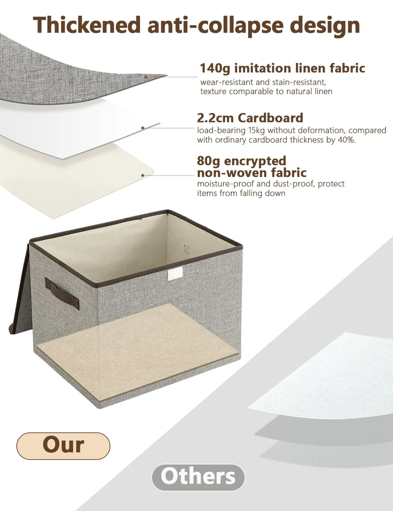 Bagnizer Aufbewahrungsbox mit Deckel, 3er Set, faltbar, Weiss & Beige