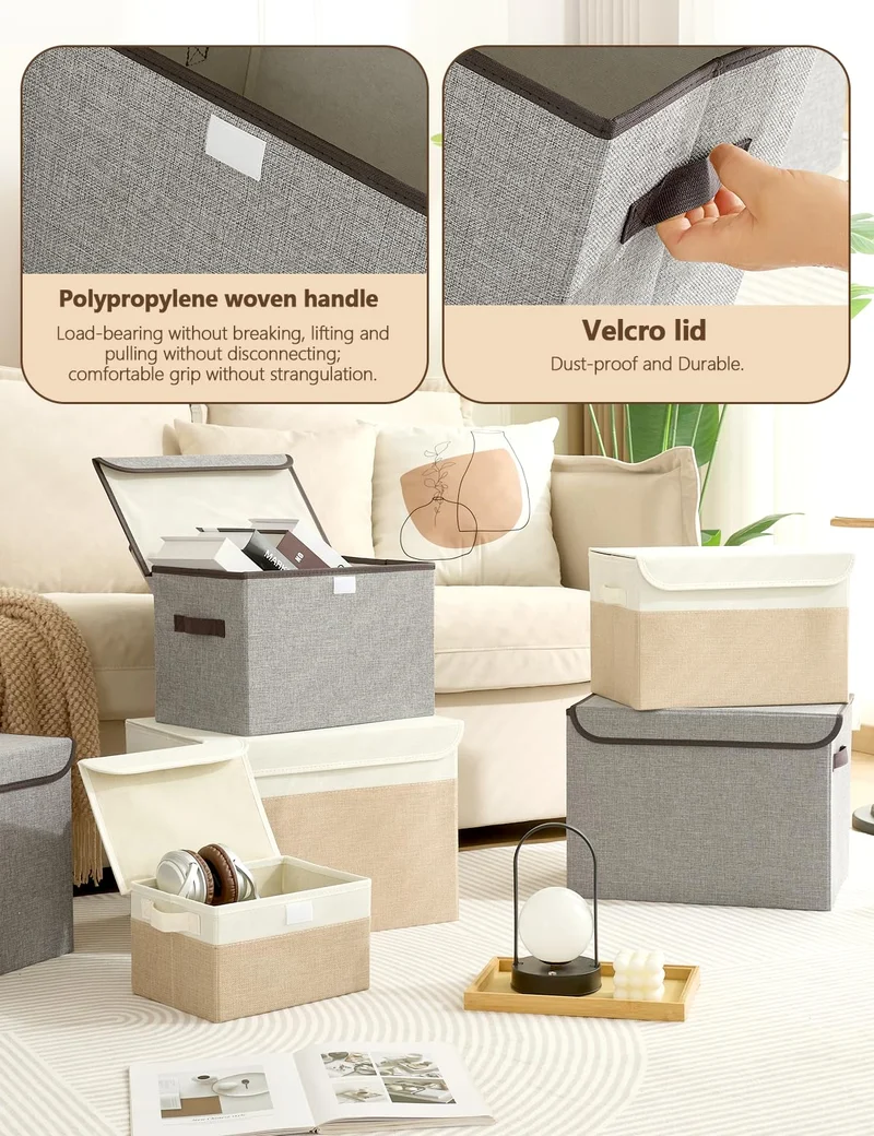 Bagnizer Aufbewahrungsbox mit Deckel, 3er Set, faltbar, Weiss & Beige