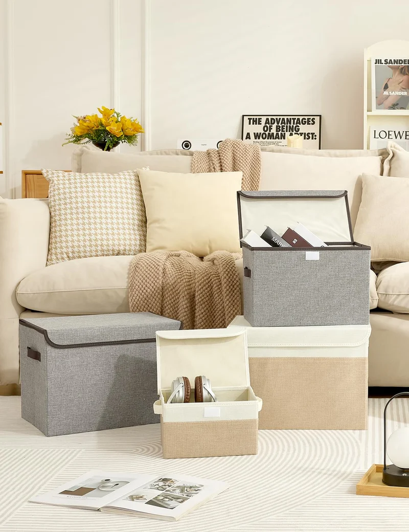 Bagnizer Aufbewahrungsbox mit Deckel, 3er Set, faltbar, Weiss & Beige