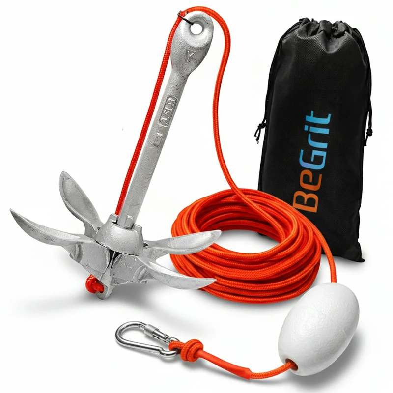 BeGrit Faltanker 1,5 kg Ankerset mit 10 m Ankerleine für Boot und SUP