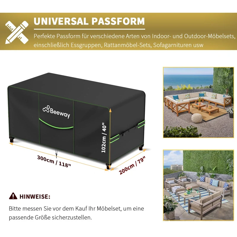 BEEWAY Gartenmöbel Abdeckung wasserdicht 300x250x102 cm, 420D Oxford