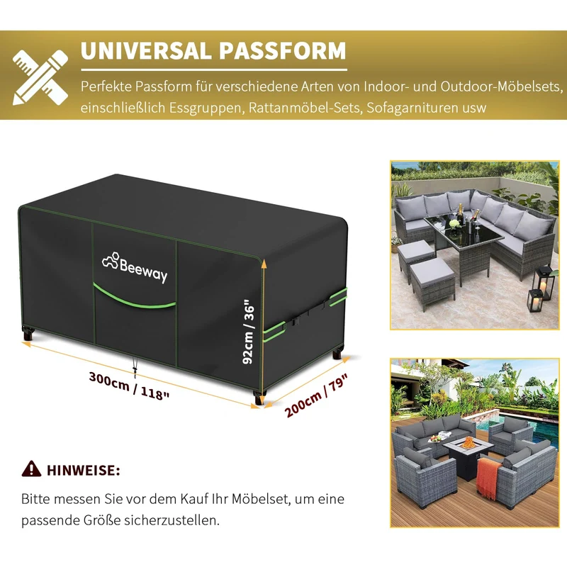 BEEWAY Gartenmöbel Abdeckung wasserdicht 300x200x92cm 420D Oxford