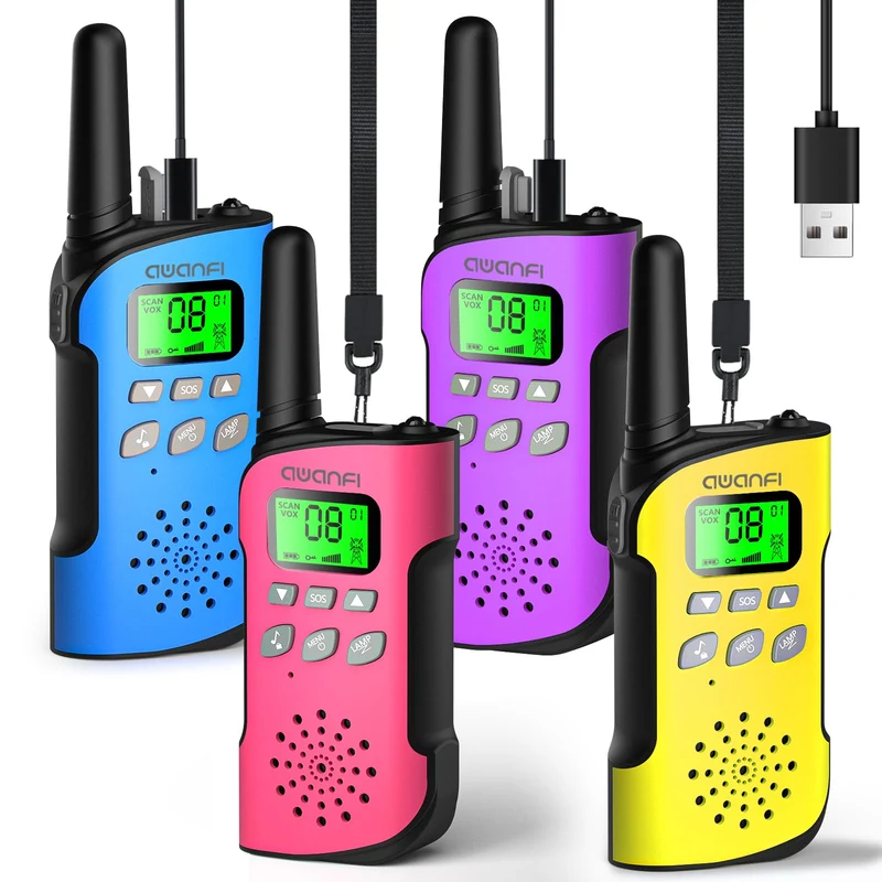 AWANFI Walkie Talkie Kinder 4er Set mit VOX und Taschenlampe